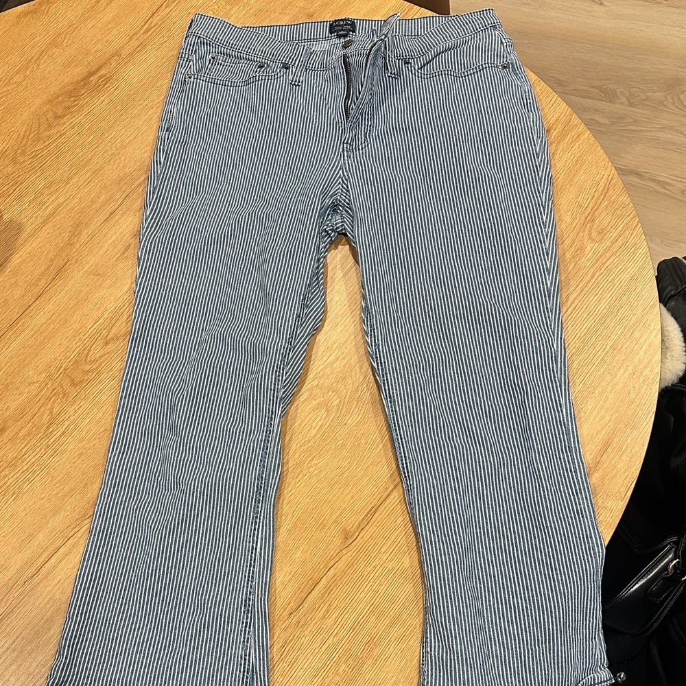 J. Crew High-Rise Striped Crop Pants in Blue and White